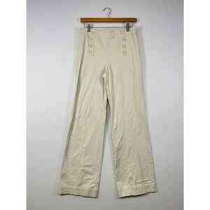 Nautical Talbots Heritage Sailor Pants Women 4 Cream Wide Leg Button Detail